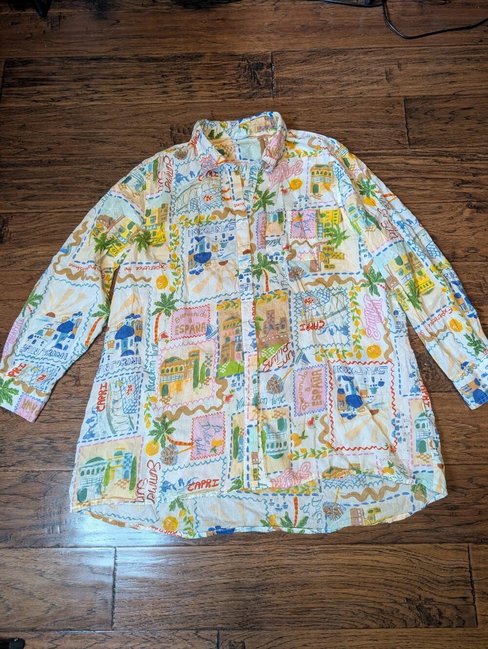 True Destinations Resort Wear Coverup Long Sleeve Button Down Shirt Size XL